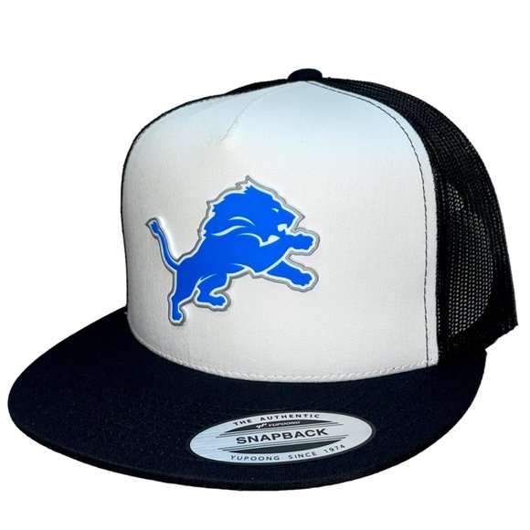 Detroit Lions YP Snapback Flat Bill Trucker Hat- White/ Black - Picture 2 of 4